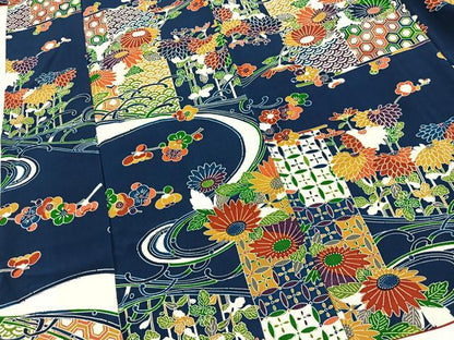 平和屋着物■上質な小紋　型染め　流水吉祥花文　正絹　逸品　BAAY5727yc