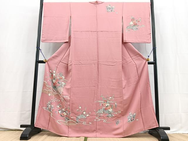 平和屋着物■訪問着　刺繍　御所車花文　金彩　正絹　逸品　BAAY5728yc