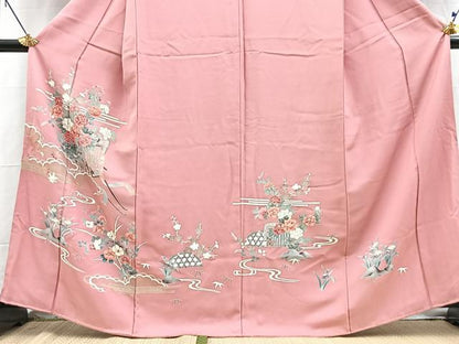 平和屋着物■訪問着　刺繍　御所車花文　金彩　正絹　逸品　BAAY5728yc