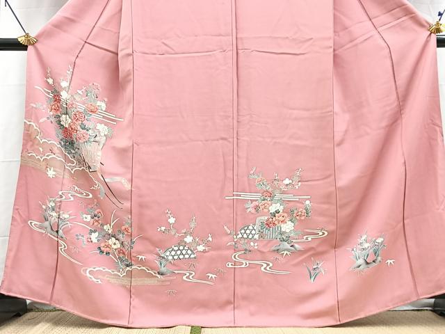 平和屋着物■訪問着　刺繍　御所車花文　金彩　正絹　逸品　BAAY5728yc
