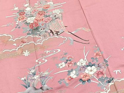 平和屋着物■訪問着　刺繍　御所車花文　金彩　正絹　逸品　BAAY5728yc