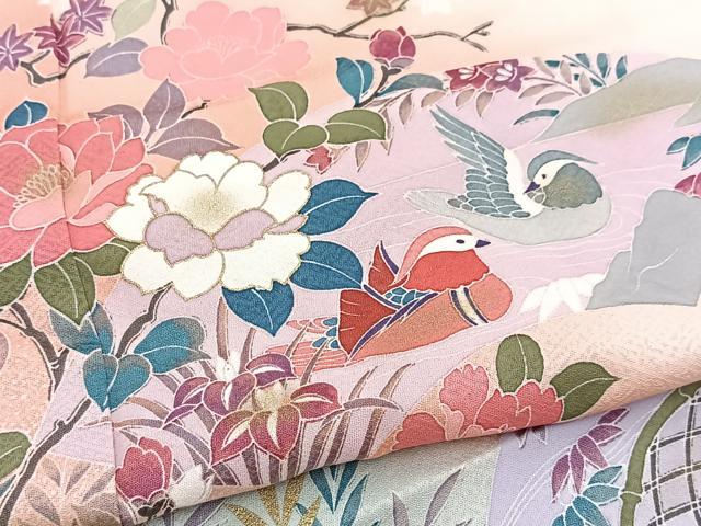 平和屋着物■訪問着　地紙花鳥文　暈し染め　金彩　正絹　逸品　BAAY5735yc
