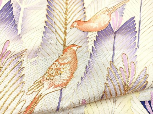 平和屋着物■豪華振袖　駒刺繍　花鳥松文　金彩　正絹　逸品　BAAY5736yc