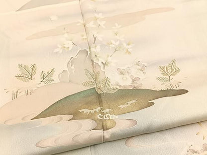 平和屋着物■訪問着　風景花鳥文　暈し染め　金彩　三越扱い　正絹　逸品　BAAY5739yc