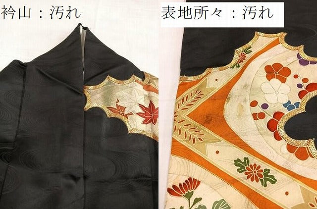 平和屋着物■豪華振袖　駒刺繍　格天井花文　黒地　金彩　正絹　逸品　BAAY5741yc