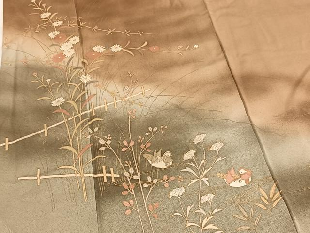 平和屋着物■訪問着　流水花鳥文　暈し染め　金彩　正絹　逸品　BAAY5742yc