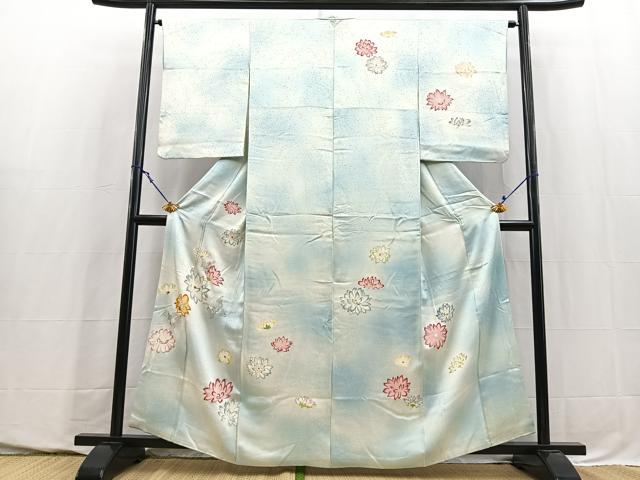 平和屋着物■訪問着　銀駒刺繍　花蝶文　暈し染め　銀彩　正絹　逸品　BAAY5745yc