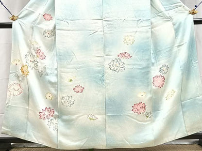 平和屋着物■訪問着　銀駒刺繍　花蝶文　暈し染め　銀彩　正絹　逸品　BAAY5745yc