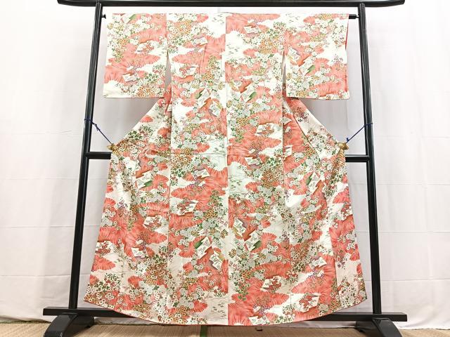 平和屋着物■上質な小紋　破れ色紙花文　金彩　正絹　逸品　BAAY5747yc