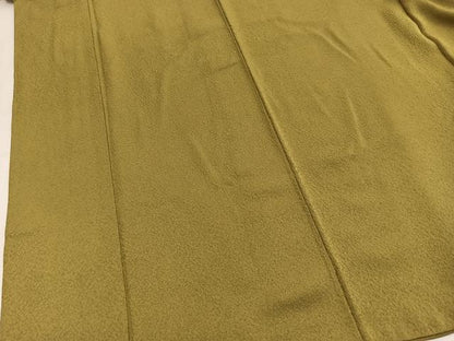 平和屋着物■上質な色無地　紋意匠　青朽葉色　正絹　逸品　BAAY5748yc