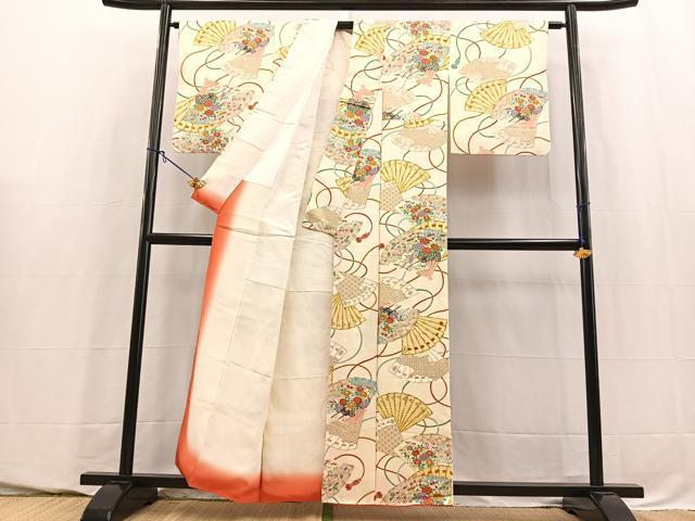 平和屋着物■上質な小紋　檜扇花車文　金彩　正絹　逸品　BAAY5753yc