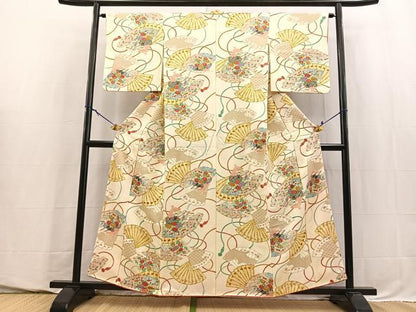 平和屋着物■上質な小紋　檜扇花車文　金彩　正絹　逸品　BAAY5753yc