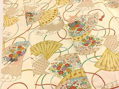 平和屋着物■上質な小紋　檜扇花車文　金彩　正絹　逸品　BAAY5753yc