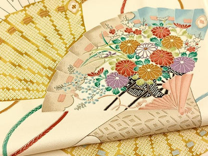 平和屋着物■上質な小紋　檜扇花車文　金彩　正絹　逸品　BAAY5753yc