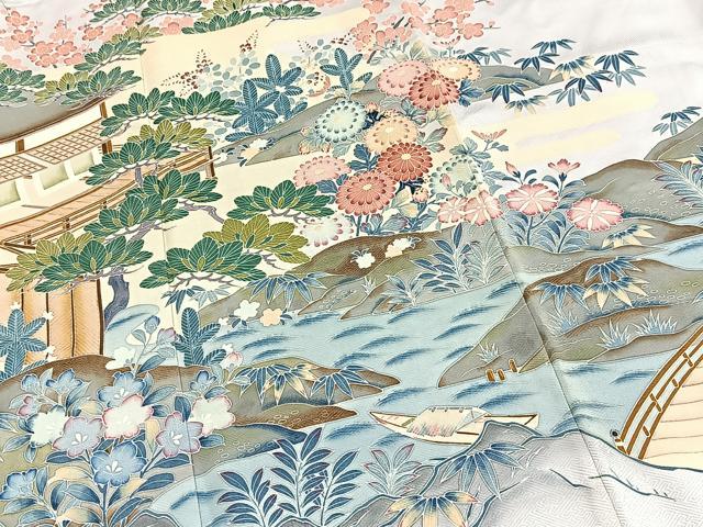 平和屋着物■豪華色留袖　松竹梅風景文　正絹　逸品　BAAY5754yc