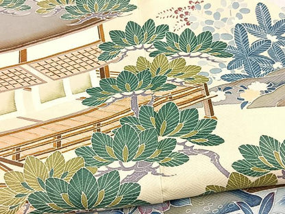 平和屋着物■豪華色留袖　松竹梅風景文　正絹　逸品　BAAY5754yc