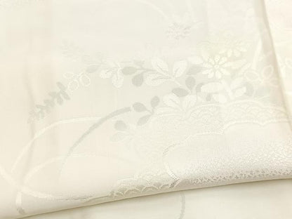 平和屋着物■長襦袢　袷　雲取り花地紋　半衿ビーズ　正絹　逸品　BAAY5756yc