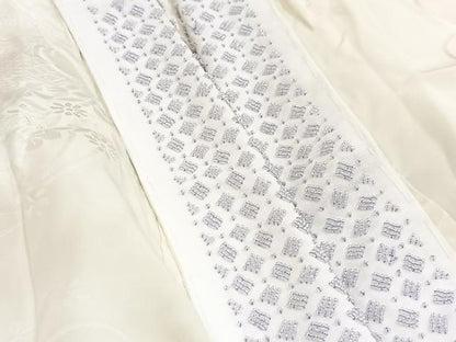 平和屋着物■長襦袢　袷　雲取り花地紋　半衿ビーズ　正絹　逸品　BAAY5756yc