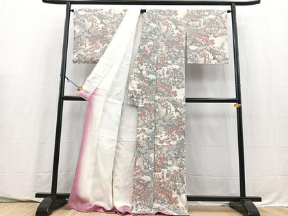 平和屋着物■上質な小紋　流水花蝶文　正絹　逸品　BAAY5757yc