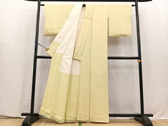 平和屋着物■上質な色無地　立波地紋　女郎花色　正絹　逸品　BAAY5758yc