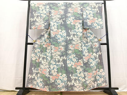 平和屋着物■上質な小紋　草花文　正絹　逸品　BAAY5759yc