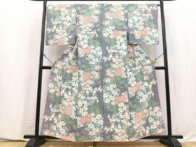 平和屋着物■上質な小紋　草花文　正絹　逸品　BAAY5759yc