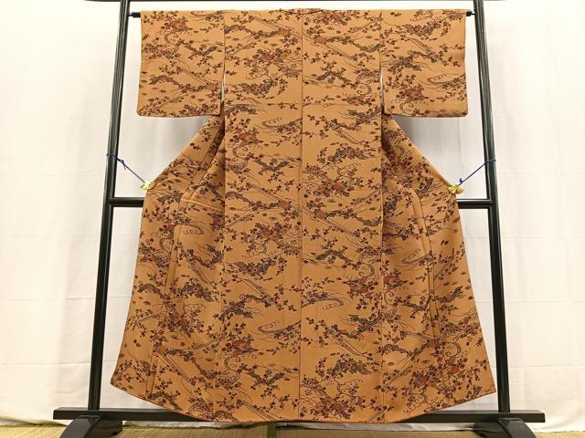 平和屋着物■上質な小紋　型染め　風景花文　正絹　逸品　BAAY5767yc