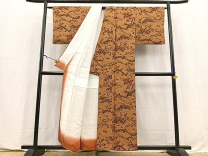 平和屋着物■上質な小紋　型染め　風景花文　正絹　逸品　BAAY5767yc