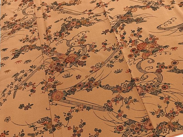 平和屋着物■上質な小紋　型染め　風景花文　正絹　逸品　BAAY5767yc