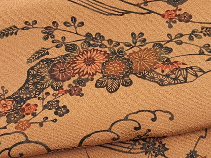 平和屋着物■上質な小紋　型染め　風景花文　正絹　逸品　BAAY5767yc
