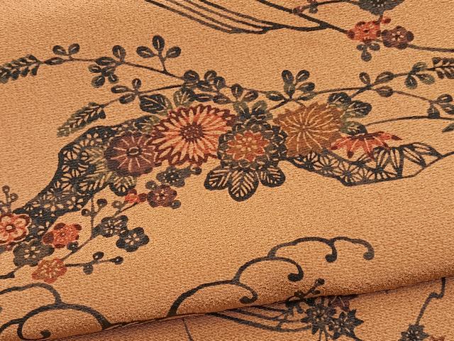 平和屋着物■上質な小紋　型染め　風景花文　正絹　逸品　BAAY5767yc