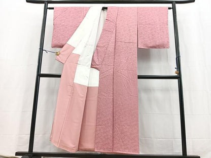 平和屋着物■上質な色無地　菊尽くし地紋　長春色　正絹　逸品　未使用　BAAY5774yc