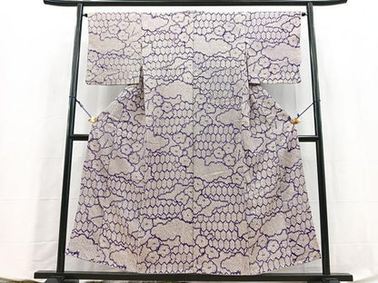 平和屋着物■上質な小紋　総絞り　幾何学花文　正絹　逸品　BAAY5786yc