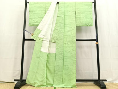 平和屋着物■上質な色無地　エジプト壁画地紋　若緑色　正絹　逸品　BAAY5789yc