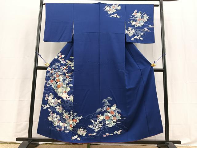 平和屋着物■訪問着　駒刺繍　流水風景花文　金彩　正絹　逸品　BAAY5790yc