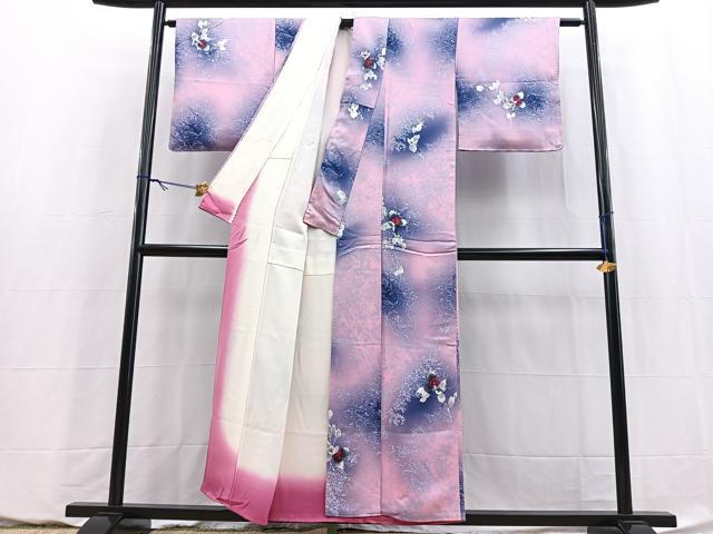 平和屋着物■上質な小紋　舞花文　暈し染め　正絹　逸品　BAAY5794yc