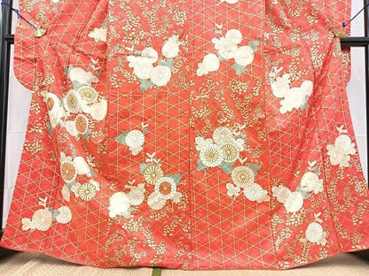 平和屋着物■豪華振袖　駒刺繍　籠目草花文　金彩　正絹　逸品　BAAY5795yc