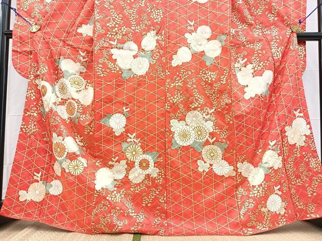 平和屋着物■豪華振袖　駒刺繍　籠目草花文　金彩　正絹　逸品　BAAY5795yc