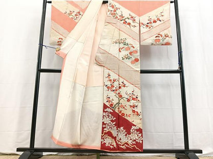 平和屋着物■訪問着　絞り　駒刺繍　風景花文　金彩　正絹　逸品　BAAY5799yc