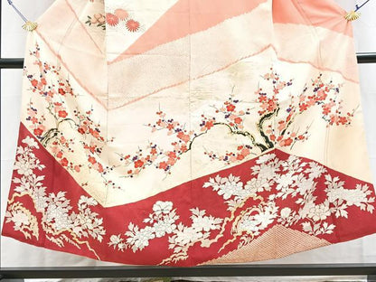 平和屋着物■訪問着　絞り　駒刺繍　風景花文　金彩　正絹　逸品　BAAY5799yc