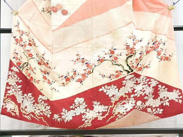 平和屋着物■訪問着　絞り　駒刺繍　風景花文　金彩　正絹　逸品　BAAY5799yc