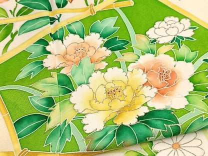 平和屋着物■訪問着　竹垣花文　暈し染め　金彩　正絹　逸品　BAAY5810yc