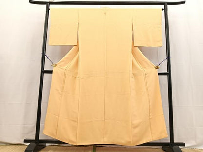 平和屋着物■上質な色無地　霞地紋　蜂蜜色　正絹　逸品　BAAY5813yc
