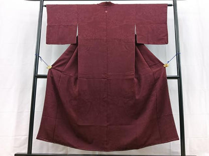 平和屋着物■上質な色無地　草花地紋　葡萄色　正絹　逸品　未使用　BAAY5815yc
