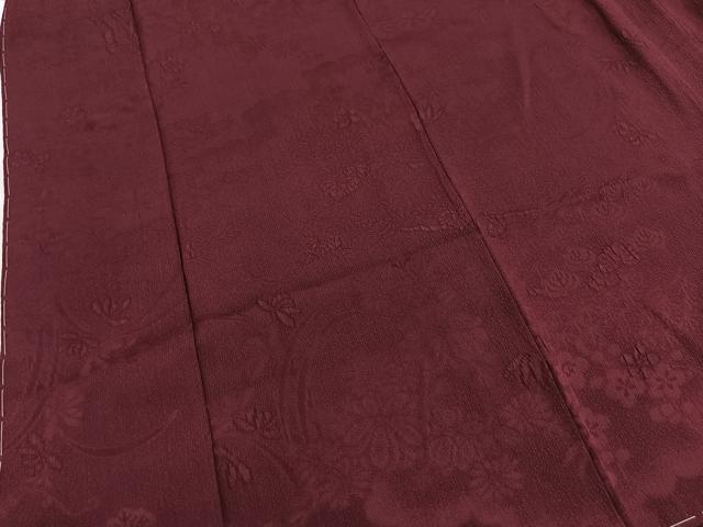 平和屋着物■上質な色無地　草花地紋　葡萄色　正絹　逸品　未使用　BAAY5815yc