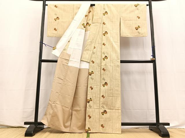 平和屋着物■上質な紬　舞蝶文　背抜き仕立て　正絹　逸品　BAAY5823yc