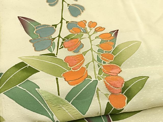 平和屋着物■訪問着　刺繍　草花文　金彩　正絹　逸品　BAAY5824yc