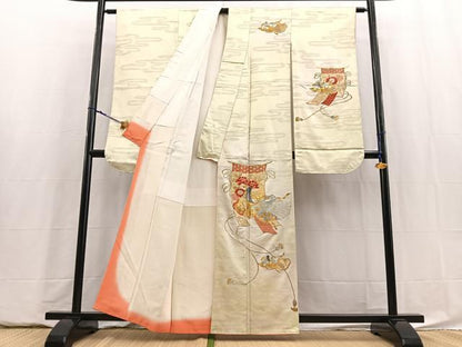 平和屋着物■豪華振袖　総刺繍　駒刺繍　十二単　暈し染め　正絹　逸品　BAAY5839yc