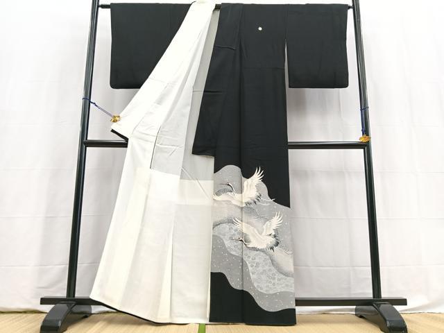 平和屋着物■豪華黒留袖　飛鶴道長花文　銀彩　正絹　逸品　BAAY5843yc