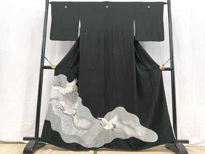 平和屋着物■豪華黒留袖　飛鶴道長花文　銀彩　正絹　逸品　BAAY5843yc